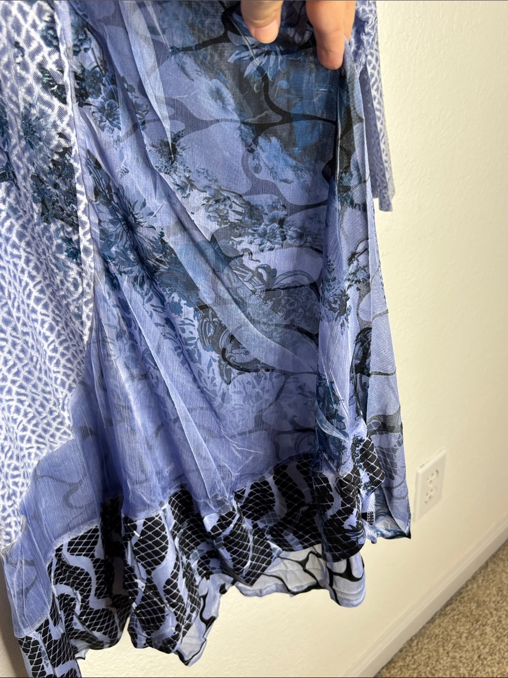 Kamala Light Blue Patterned Open-Front Duster Cape - Picture 5 of 13